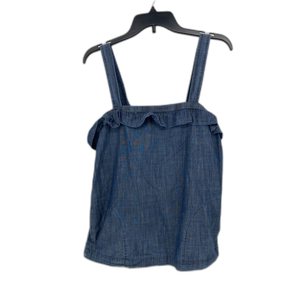 J Crew chambray Wide Strap Tank Top Womens SZ 6 Ruffles Pockets